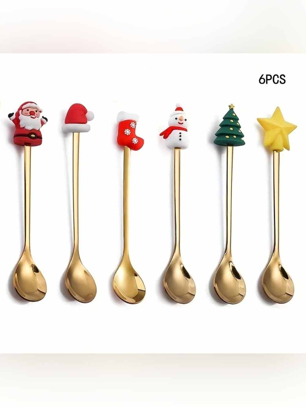 NWT* Gold Spoons Santa, Snowman, Christmas, 6pc Set, Coffee, Tea, Dessert* NEW